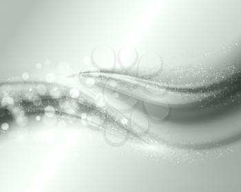 Smooth light silver waves lines and Lens Flares vector abstract background. Bokeh effect