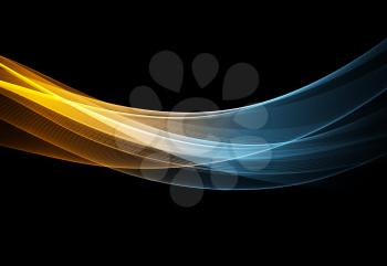 Vector Abstract shiny color gold wave design element on dark background. Science or technology design