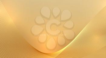 Abstract shiny color gold wave design element with light effect on golden soft background. Fashion minimal background for voucher, website and advertising design