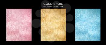 Vector set gold metallic background with shine foil texture. For design handmade card - invitations, posters, cards.