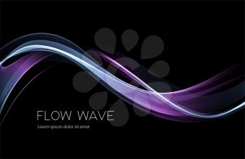 Abstract shiny color blue wave design element on dark background. Science or technology design