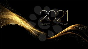 2020 New year with Abstract shiny color gold wave design element and glitter effect on dark background. For Calendar, poster design