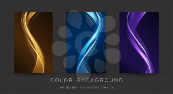 Abstract shiny color wave design element on dark background. Wallpaper for mobile device