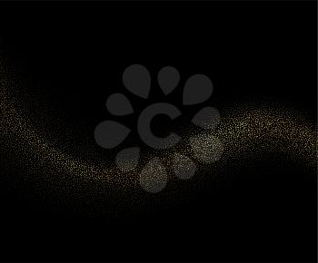 Abstract shiny glitter overlay design element. Gold stardust on dark background. Noise grainy particles. Christmas confetti