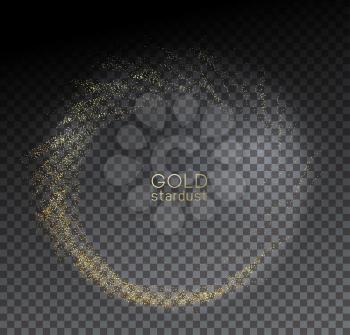 Abstract shiny color gold explosion design element with glitter effect on dark background. Fashion sequins for voucher, website and advertising design. Swirl moving