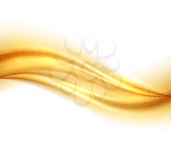 Abstract shiny color gold wave design element with glitter effect on white background. Fashion sequins for voucher, website and advertising design