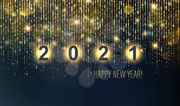 2021 New year with Abstract shiny color gold design element and glitter effect on dark background. For Calendar, poster design