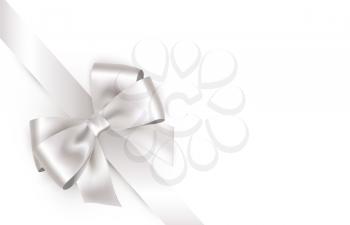 Shiny white satin ribbon on white background. Vector