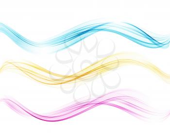 Vector Set of color abstract wave design element. Abstract background, color flow waved lines for brochure, website, flyer design. Transparent smooth wave. Purple, gold, blue