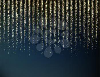 Abstract golden rain. Curtain of golden particles on a black background. Holiday banner for award show, presentation, website design