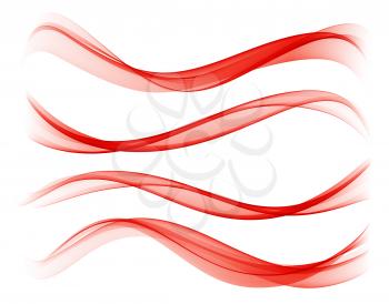 Vector set red color abstract wave design element. Abstract background, color flow waved lines for brochure, website, flyer design. Transparent smooth wave