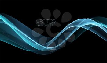 Vector Abstract shiny color blue wave design element on dark background. Science or technology design