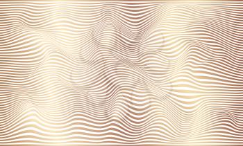 Distorted wave monochrome texture. Abstract dynamical rippled surface. 3D stripe deformation background. Optical illusion wave. Horizontal lines stripes pattern with wavy distortion effect. Vector illustration.