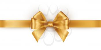 Shiny gold satin ribbon on white background. Vector decoration for gift card and discount voucher.
