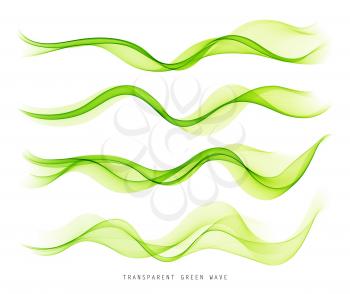 Vector abstract green colorful flowing wave lines isolated on white background. Transparent design element for technology, science, music or modern concept.