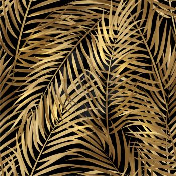 Tropical gold palm leaves, jungle leaves seamless vector floral pattern background.