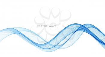 Vector abstract blue colorful smoke flowing wave lines isolated on white background. Transparent design element for technology, science, healthy modern concept.
