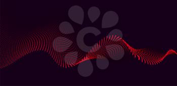 Vector background with red color abstract wave dots. Modern science banner halftone effect