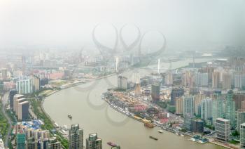 Aerial view of the Huangpu River in Shanghai - China