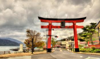 Giant Torii gate near lake Chuzenji in Nikko, Japan
