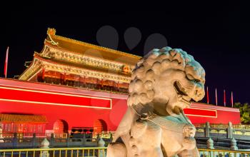 Lion in front of the Tiananmen Gate in Beijing, China