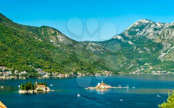Saint George and Our Lady of the Rocks, two islets in the Bay of Kotor - Montenegro, Balkans