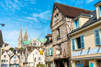 Traditional houses in Chartres, the Eure-et-Loir department of France