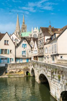 View of Chartres above the Eure river, the Eure-et-Loir department of France