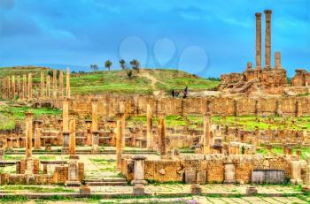 Timgad, ruins of a Roman-Berber city, UNESCO heritage in Algeria.