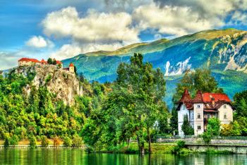 View of the medieval castle in Bled, Slovenia