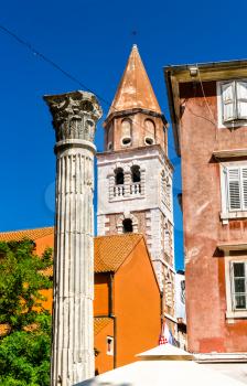 Roman column and Saint Simeon Church in Zadar - Croatia, the Balkans