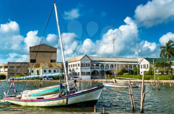 Yacht at Haulover Creek in the centre of Belize City, the largest city of Belize