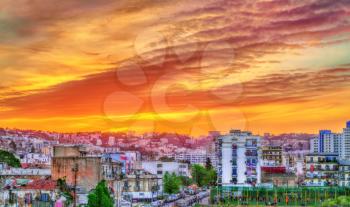 Dramatic sunset above Algiers, the capital of Algeria, North Africa