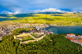 Aerial view of Samuel's Fortress at Ohrid in North Macedonia