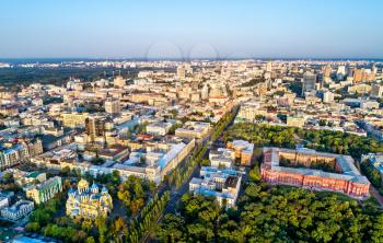 Aerial view of Kiev downtown with St Volodymyr Cathedral and the Taras Shevchenko National University. Ukraine