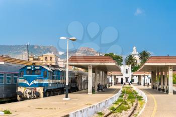 Passenger train at Oran Railway Station in Algeria