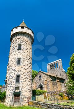 Castle tower in Roffiac village, the Cantal department of France