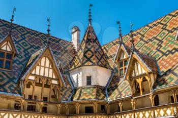 Architecture of the historic Hospices of Beaune in Burgundy, France