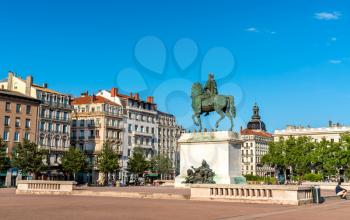 Equestrian statue of Louis XIV on Bellecour Square in Lyon - Auvergne-Rhone-Alpes, France