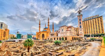 St. George Maronite Cathedral, the Mohammad Al-Amin Mosque and the Garden of Forgiveness in Beirut. The capital of Lebanon
