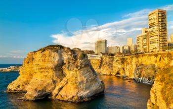 Raouche or Pigeons Rocks in Beirut, the capital of Lebanon