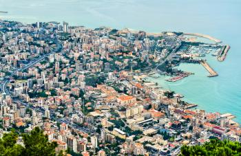 Aerial view of Jounieh from Harissa. Lebanon, the Middle East