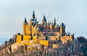 Winter view of Hohenzollern Castle in Baden-Wurttemberg, Germany