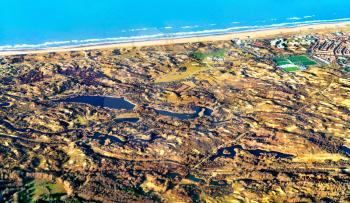 Aerial view of the North Sea coast near Leiden in the Netherlands