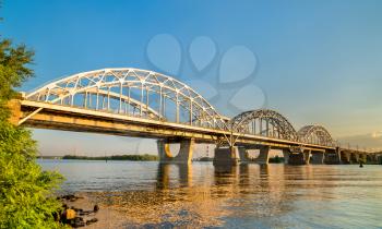 The Darnytsia arch bridges across the Dnieper river in Kiev, Ukraine