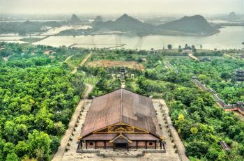 Landscape of the Bai Dinh temple complex at Trang An scenic area in Vietnam