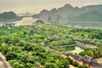 Landscape of the Bai Dinh temple complex at Trang An scenic area in Vietnam