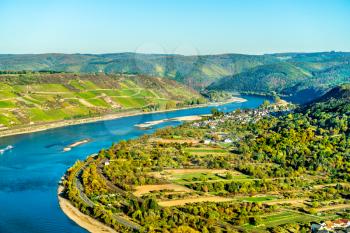 The great loop of the Rhine river at Boppard in Germany