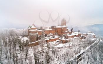 Winter view of the Chateau du Haut-Koenigsbourg in the Vosges mountains. A major tourist attraction in Alsace, France