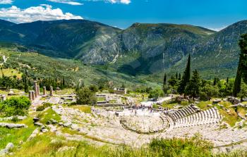 The ancient theatre at the archaeological Site of Delphi. UNESCO world heritage in Greece